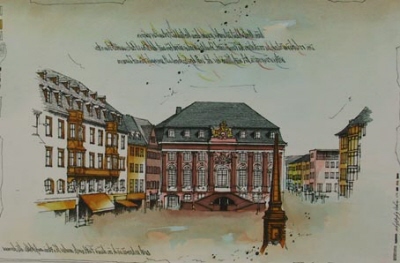 Bonn Rathaus - Farbradierung von Dieter Portugall ... in der Galerie Conrad